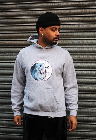 REWORKED REZINA CUSTOMISED MOON PRINT HOODIE
