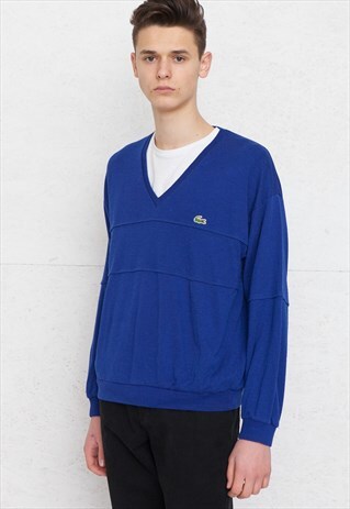 VINTAGE BLUE LACOSTE KNIT V-NECK JUMPER