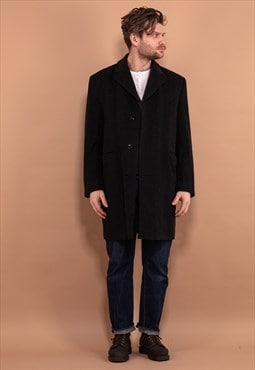 Vintage 00's Men Wool Blend Coat in Dark Gray