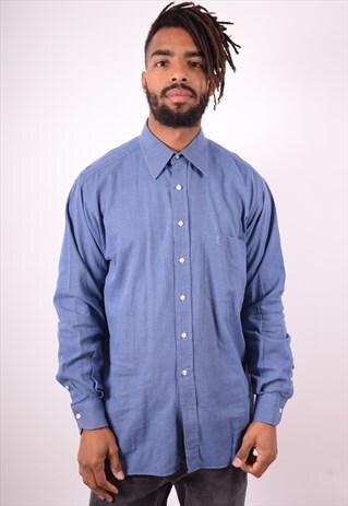 YVES SAINT LAURENT MENS VINTAGE SHIRT LARGE BLUE 90S