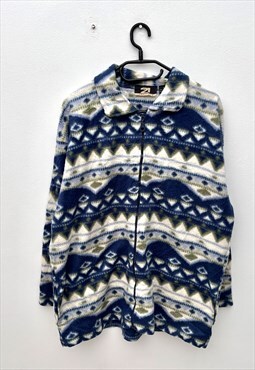 Vintage abstract wavey funky blue fleece large 