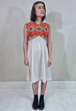 Vintage 60's Orange Floral Spotted Shift Dress