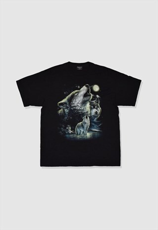 VINTAGE 90S WOLF GRAPHIC PRINT T-SHIRT IN BLACK