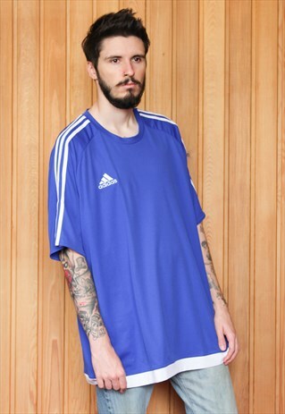 VINTAGE 1990S BLUE ADIDAS FOOTBALL SHIRT