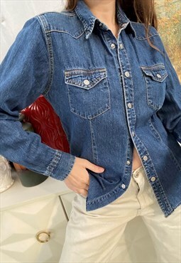 Vintage 90s retro denim western shirt blue classy