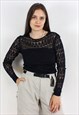 SEE THROUGH KNIT CROCHET BLOUSE LONG SLEEVED TOP PULLOVER