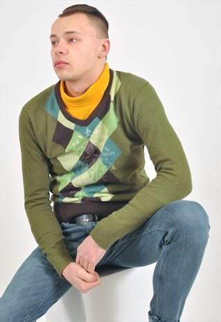 VINTAGE TOMMY HILFIGER V NECK JUMPER IN GREEN