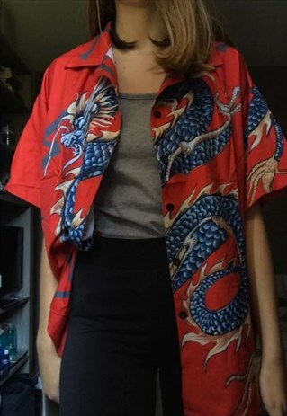 HARAJUKU DRAGON PRINT OVERSIZED TEE