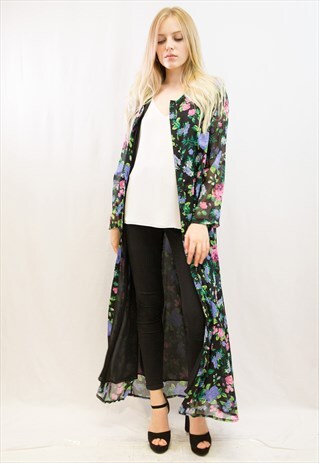 CLASSIC FLORAL PRINT CHIFFON SHIRT DRESS CARDIGAN