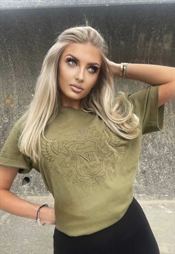 Womens oversized t shirt in green large crest