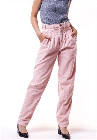 80S VINTAGE HIGH WAISTED CORDUROY PINK TROUSERS 1568