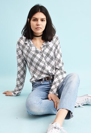 90'S RETRO CHECKED NEUTRAL RUFFLE SHIRT TOP