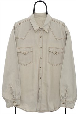 Vintage Western Cream Long Sleeved Shirt Mens