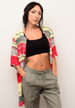 VINTAGE 90'S INDIE FLORAL ABSTRACT PATTERNED OVERSIZED SHIRT