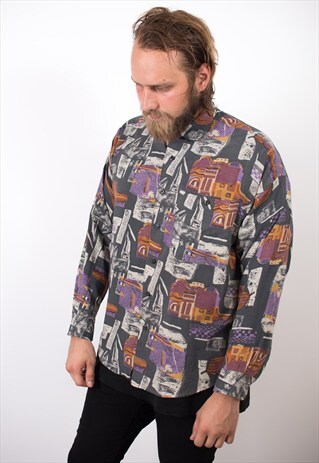 VINTAGE 90S COLOURFUL ABSTRACT LONG SLEEVE SHIRT