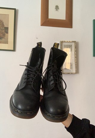 VINTAGE DR MARTENS BOOTS MEN BLACK LACE UP UK 9