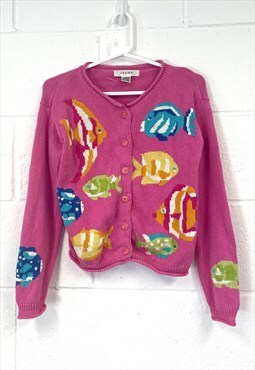 Vintage Fish Patterned Quirky Pink Cardigan