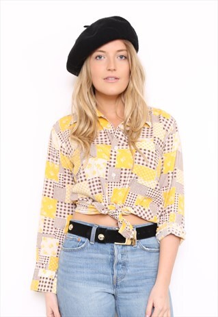 VINTAGE 70S YELLOW PATCHWORK PRINT SHIRT