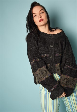VINTAGE 80'S RETRO ABSTRACT PATTERN KNIT DADS JUMPER