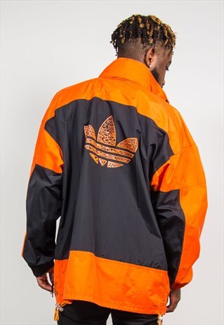 ADIDAS VINTAGE WATERPROOF COAT / JACKET ORANGE & BLACK