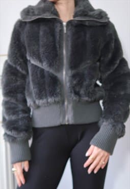 vintage y2k faux fur cropped jacket
