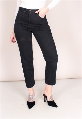 VINTAGE 90S HIGH WAISTED BLACK ANKLE GRAZER JEANS