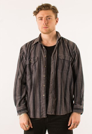 VINTAGE 90S BLACK STRIPED CORDUROY SHIRT XXL
