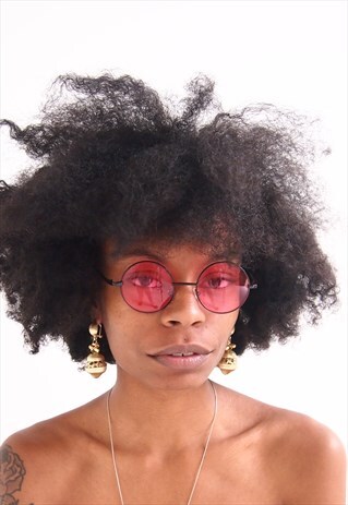 PINK LENS SMALL ROUND SUNGLASSES