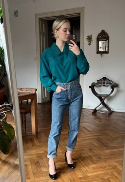 Vintage Green Embroidered Blouse