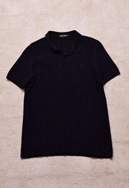 Fred Perry Black Blue Striped Polo T Shirt