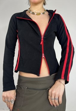 Vintage Y2k Jumper Double Zip Cardigan Top Sporty 90s Punky