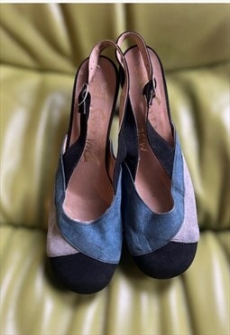 Vintage 70s suede block colour sling back platform