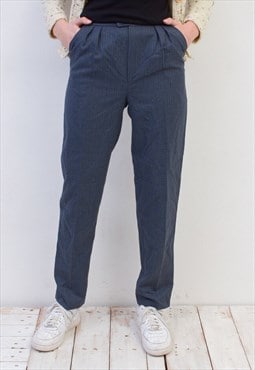 Vintage Women's Wool XS S Pants Trousers Blue Grey Striped