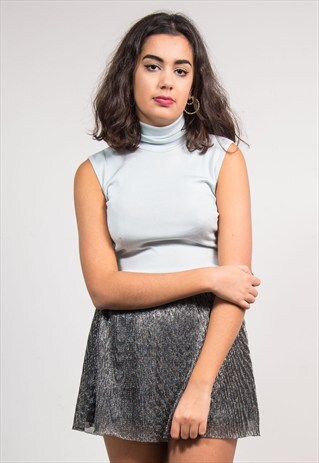 VINTAGE 70'S PALE BLUE ROLL NECK TOP