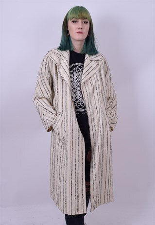 VINTAGE 80'S PIN STRIPE TRENCH COAT MAC SIZE MEDIUM