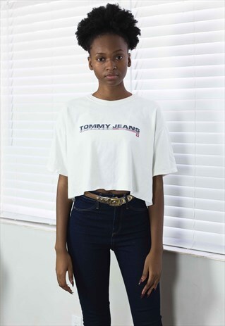 VINTAGE TOMMY HILFIGER CROP TOP REWORKED LOGO 90S X 4.8