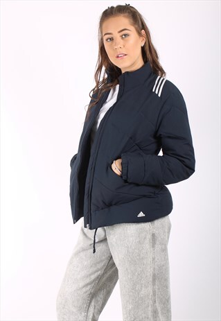 VINTAGE 90S ADIDAS PUFFER JACKET IN NAVY BLUE