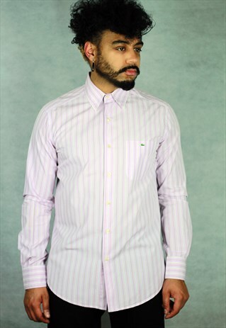 VINTAGE LACOSTE PINK STRIPED SHIRT