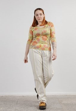 Vintage Y2k Funky Multi Stripe Mid Waist Straight Fit Pants 