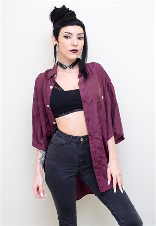 VINTAGE 90'S GENUINE SILK DEEP WINE OVERSIZED SHIRT