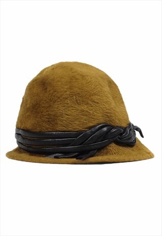 VINTAGE 70S WINTER CLOCHE HAT MID-CENTURY MOD FUZZY BROWN