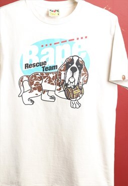 Vintage BAPE Rescue Team Crewneck Print T-shirt White
