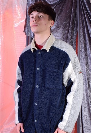 VINTAGE NAPAPIJRI NAVY, GREY AND WHITE FLEECE SHIRT