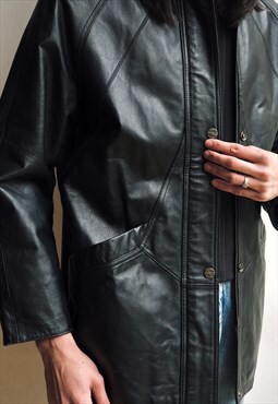 Vintage Black Leather Coat