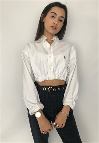 RALPH LAUREN CROPPED YARMOUTH SHIRT WITH ELASTICATED WAIST