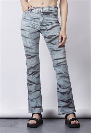VINTAGE Y2K CAVALLI BLUE ZEBRA PRINT FLARED JEANS