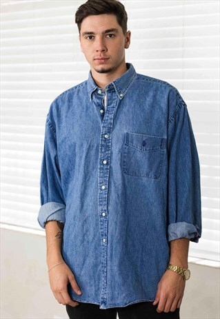 VINTAGE RALPH LAUREN DENIM SHIRT LOGO 90S XL 20.1