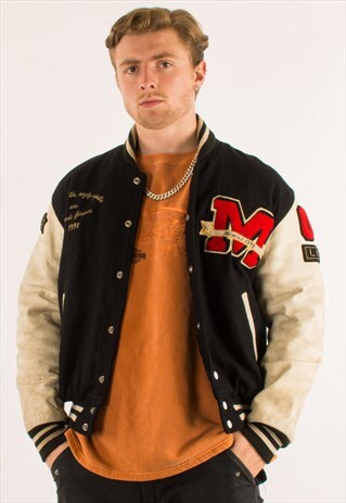 VINTAGE 1991 BLACK JAPANESE LEATHER VARSITY JACKET
