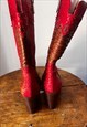 VINTAGE 00S Y2K COWBOY BOOTS  IN RED UK 3 EU 36
