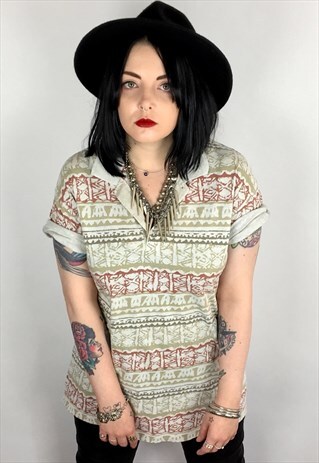 VINTAGE 90'S ABSTRACT PRINT POLO SHIRT SIZE LARGE